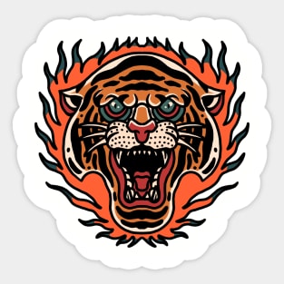 burning tiger tattoo oldschool Sticker